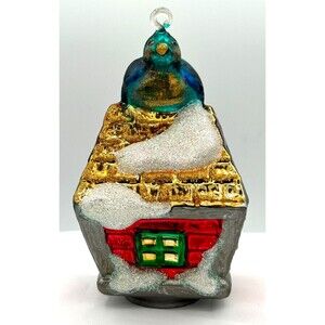 Department 56 Mercury Glass Christmas Tree Ornament Birdhouse Vintage Handpaint